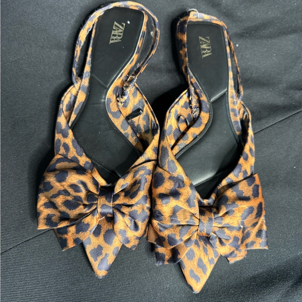 Zara Brown Leopard Print Flats with Bow